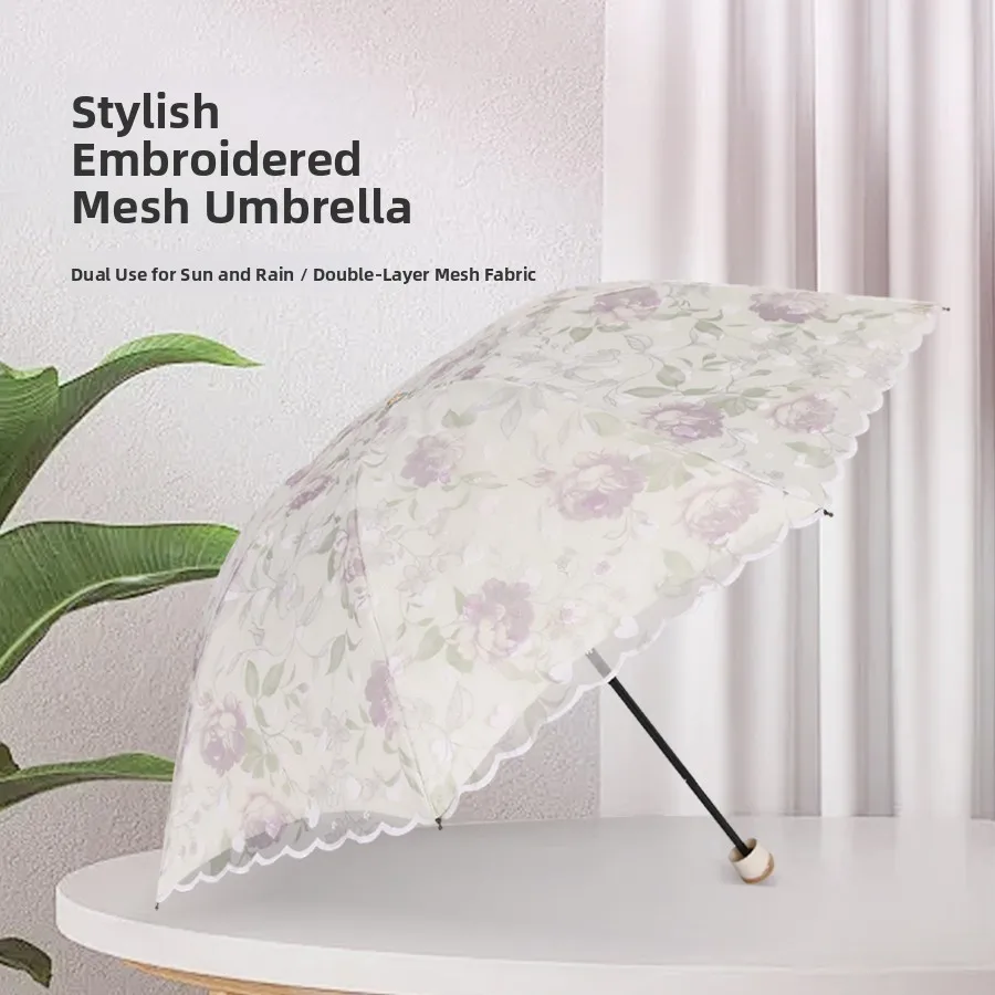

Зонт женский Ele с вышивкой, защита от УФ-лучей, ветрозащитный, складной, для дождя и солнца, двойного назначения, с черным клеевым покрытием, железный каркас