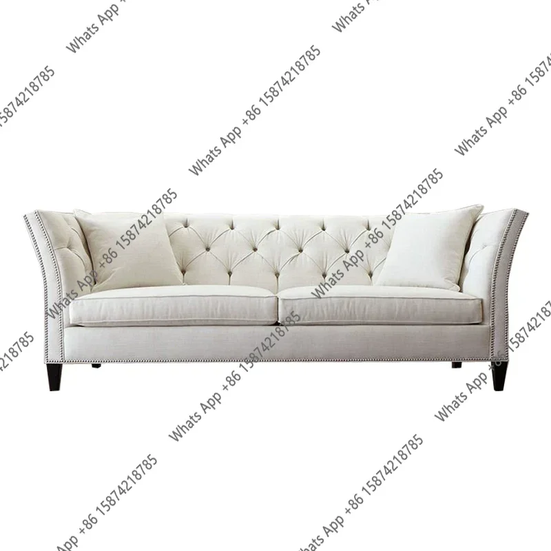 

Zx American Vintage High-back Modern Simple Living Room Nordic Velvet Fabric Pull-button Latex Inline Four-seater Three-person S