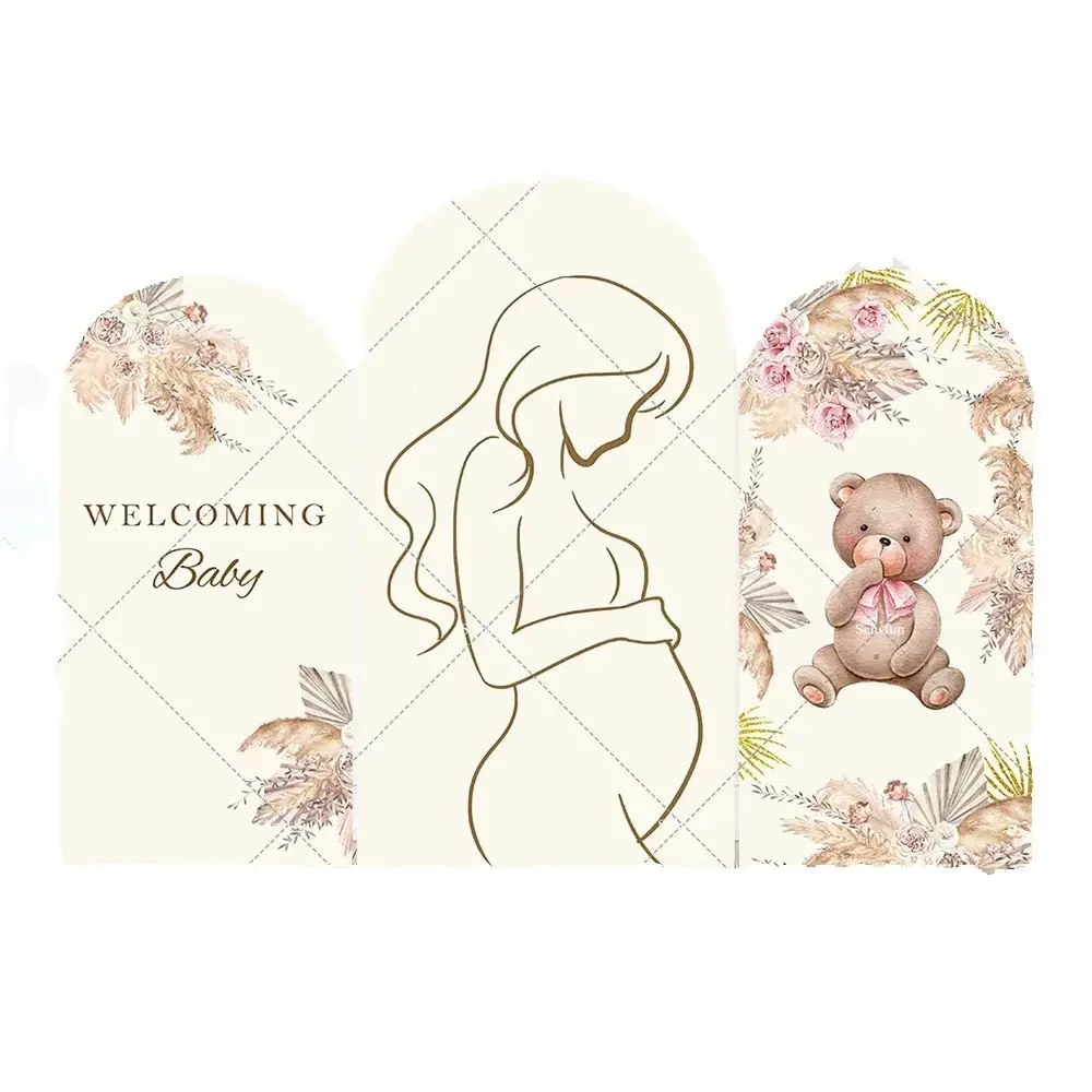 

Boho Bear Baby Shower Decoration Arch Cover Backdrop Welcoming Baby Kids Photo Background Pregnant Chiara Wall Party Supplies