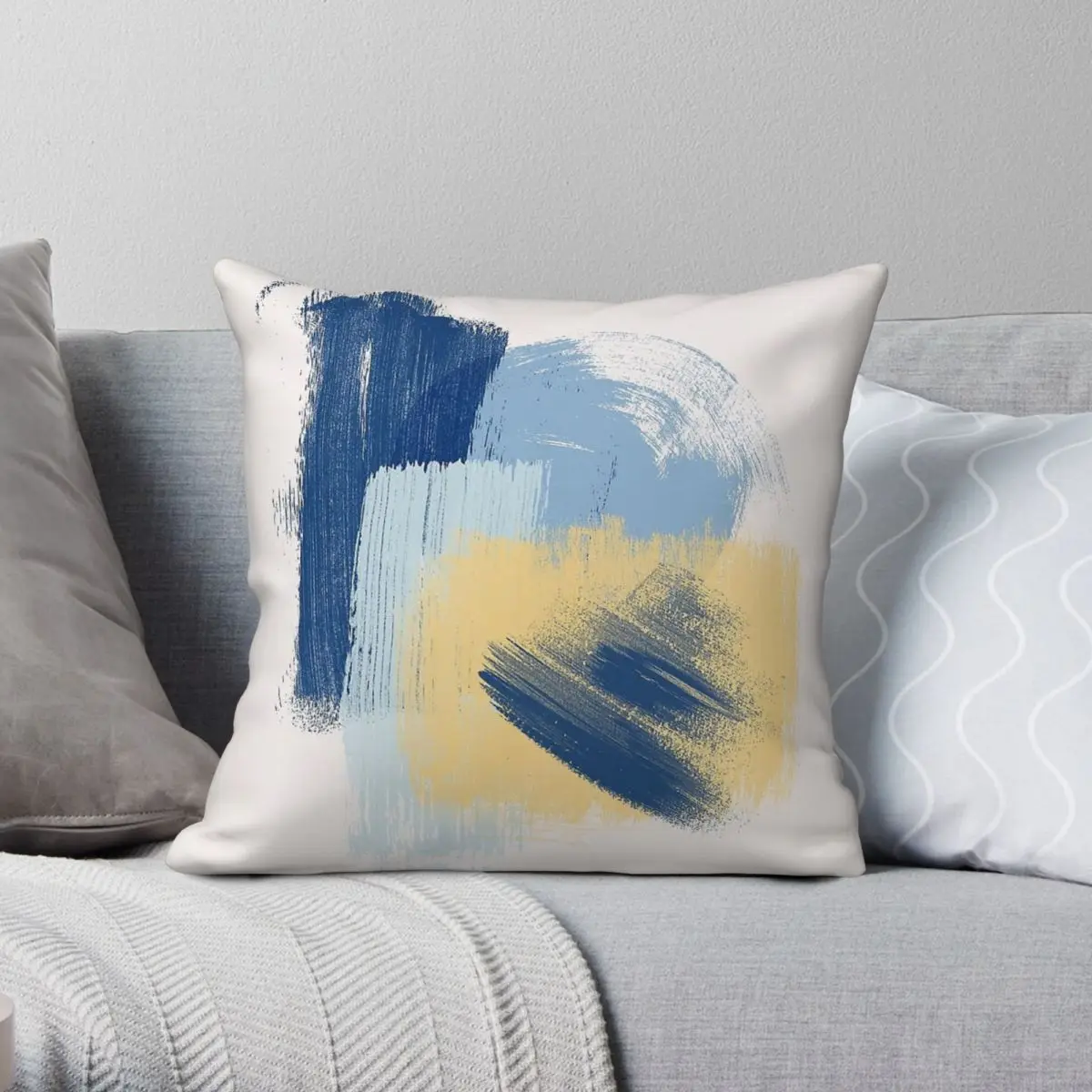 Light Dark Blue Brush Strokes Square Pillowcase Polyester Linen Velvet Creative Zip Decor Home Cushion Cover