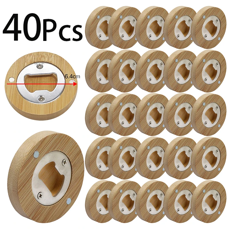 

40Pcs Blank Bamboo Bottle Opener Fridge Magnet for Refrigerator Bamboo Bottle Opener for Home Kitchens Bars Parties