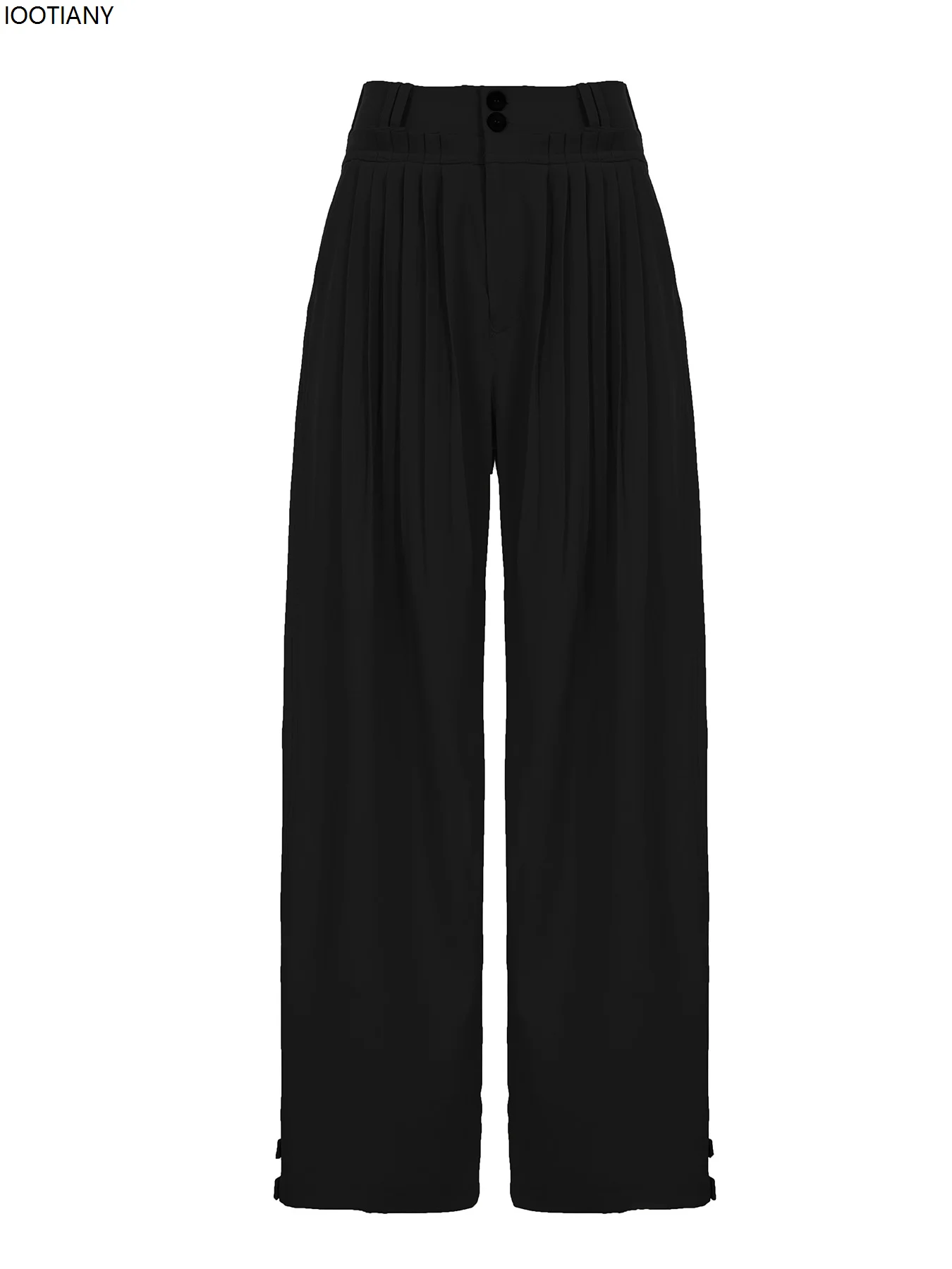 Fashion Pleated Low Rise Office Casual Pants Women's Casual Button Loose Straight Pants Summer Street Style Trousers
