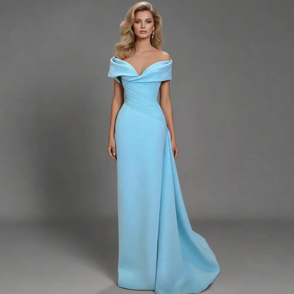 

Elegant Mermaid Off the Shoulder Evening Dress Classic Jersey Strapless Customized Prom Dress Simple Zipper Back Celebrity Gowns