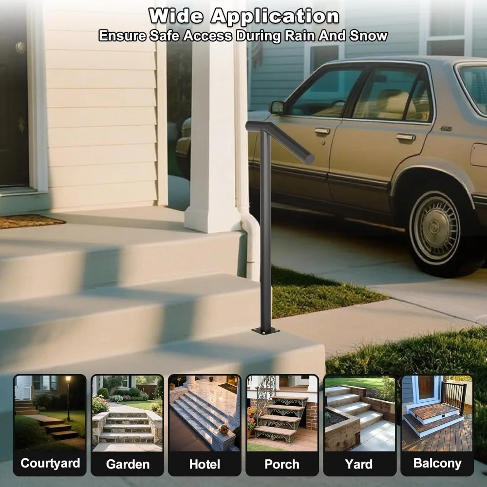 درابزين معدني شديد التحمل في الهواء الطلق صديق للكبار لدرجًا بطول 1-2 خطوات - مطلي بالمسحوق، ارتفاع 38، تصميم عمود واحد مع Lo #5