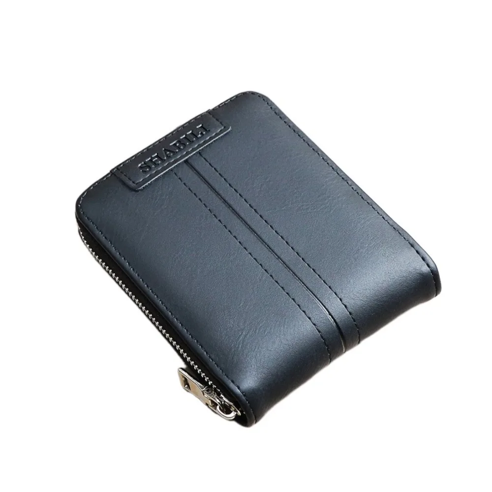 

PU Leather Men Short Wallet Multiple Card Slots with Zipper Card Holder Solid Color Korean Style Business Coin Purses Men