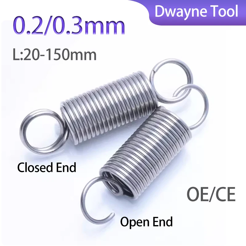 

304 Stainless Steel Extension Spring, 0.2/0.3mm Wire Dia, 3/4/5mm OD, 20-150mm Length, Industrial Tension Spring
