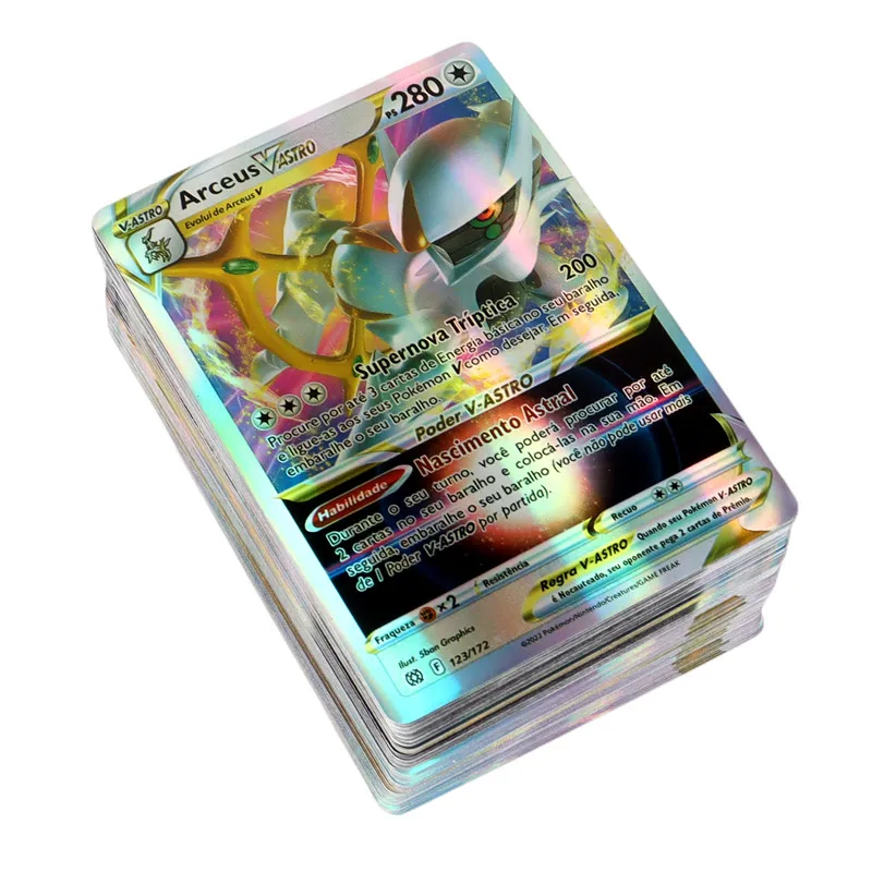 100Pcs Portuguese Holographic Pokemon Cards 49Vstar 51Vmax Letter with Rainbow Arceus Shiny Charizard trade card children toys