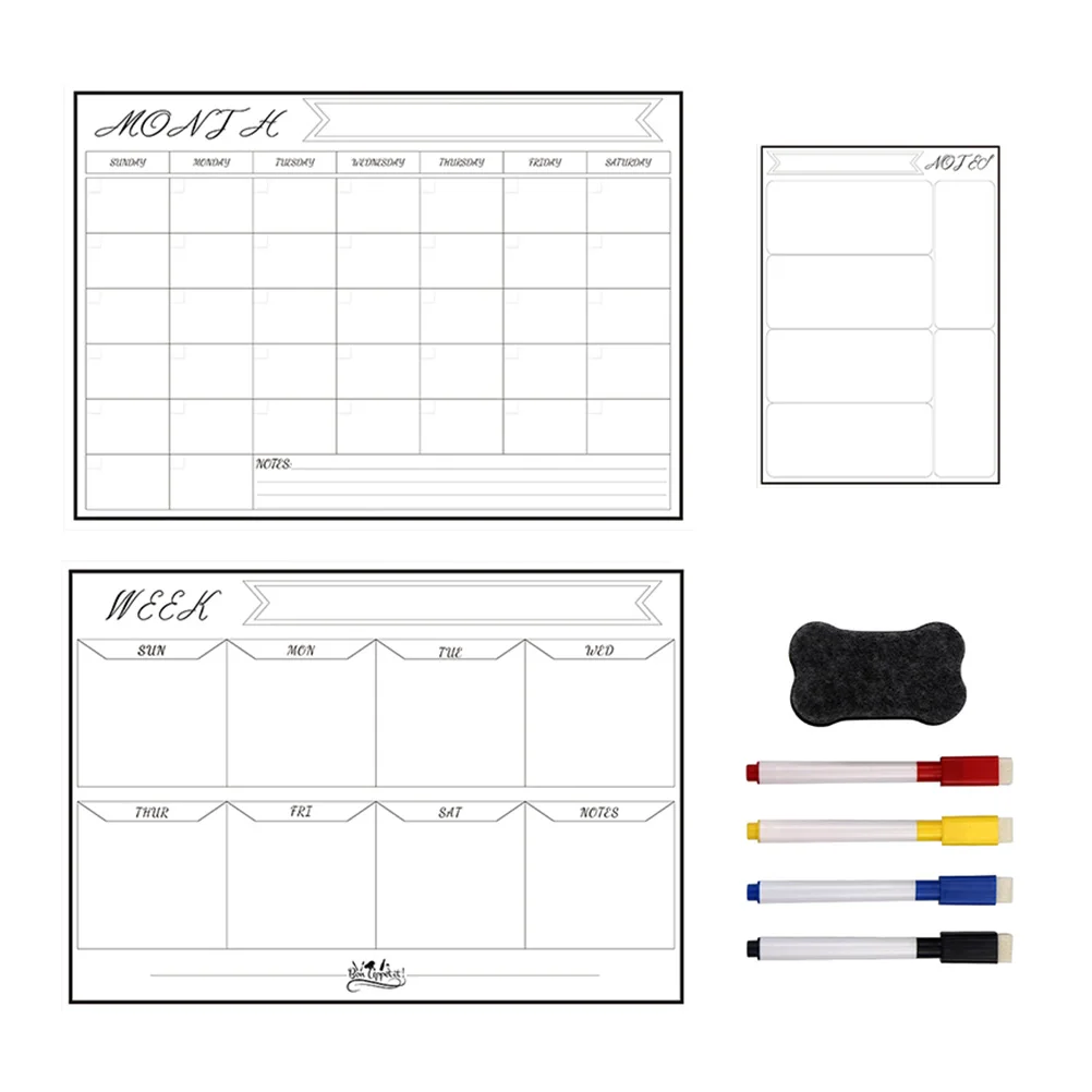1 set Magnetic Message Board For Refrigerator Reusable Pet Whiteboard Planner Calendar Monthly Schedule Board Notepad For Home