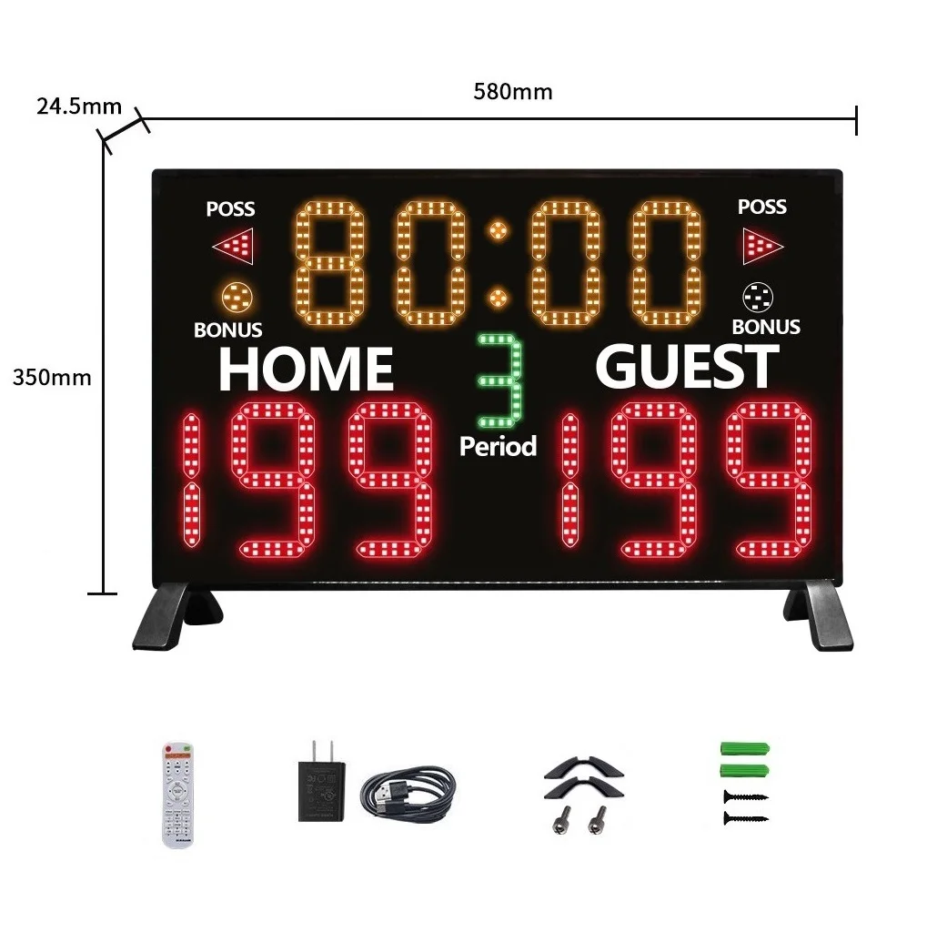 لوحة نتائج إلكترونية LED فائقة السطوع على الوجهين مكونة من 11 رقمًا لسطح المكتب ولوحة نتائج كرة السلة الرقمية لألعاب الكرة والتدريب الرياضي #5