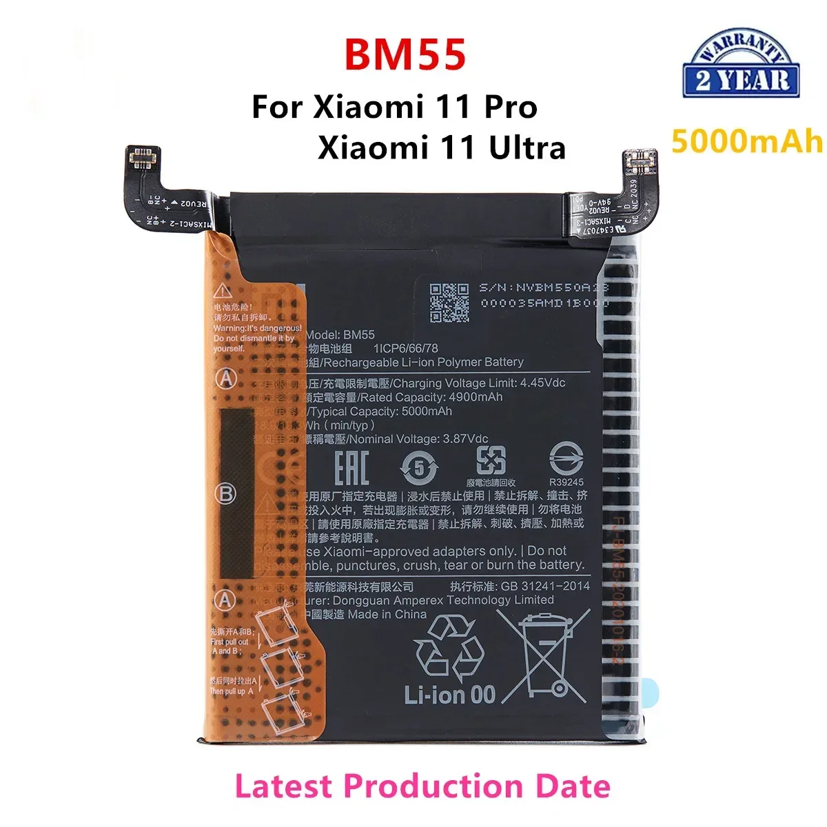 

100% Orginal BM55 5000mAh Battery For Xiaomi Mi 11 pro 11pro 11 Ultra BM55 Phone Replacement Batteries