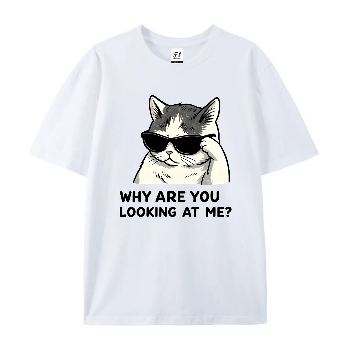 Men Women Unisex Oversized T Shirt Short Sleeve Tops Cool Cat Graphic Tees Loose Summer Cotton Casual Streetwear Tee