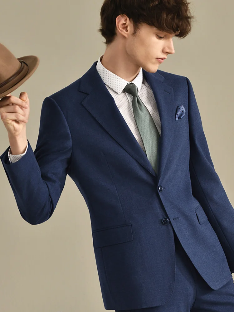 Thick Suits Set 2022 Winter Warm Clothing Deeo Blue Blazer + Pant Slim Fit Single Breasted 2 Button Wedding Groom Normal Wear