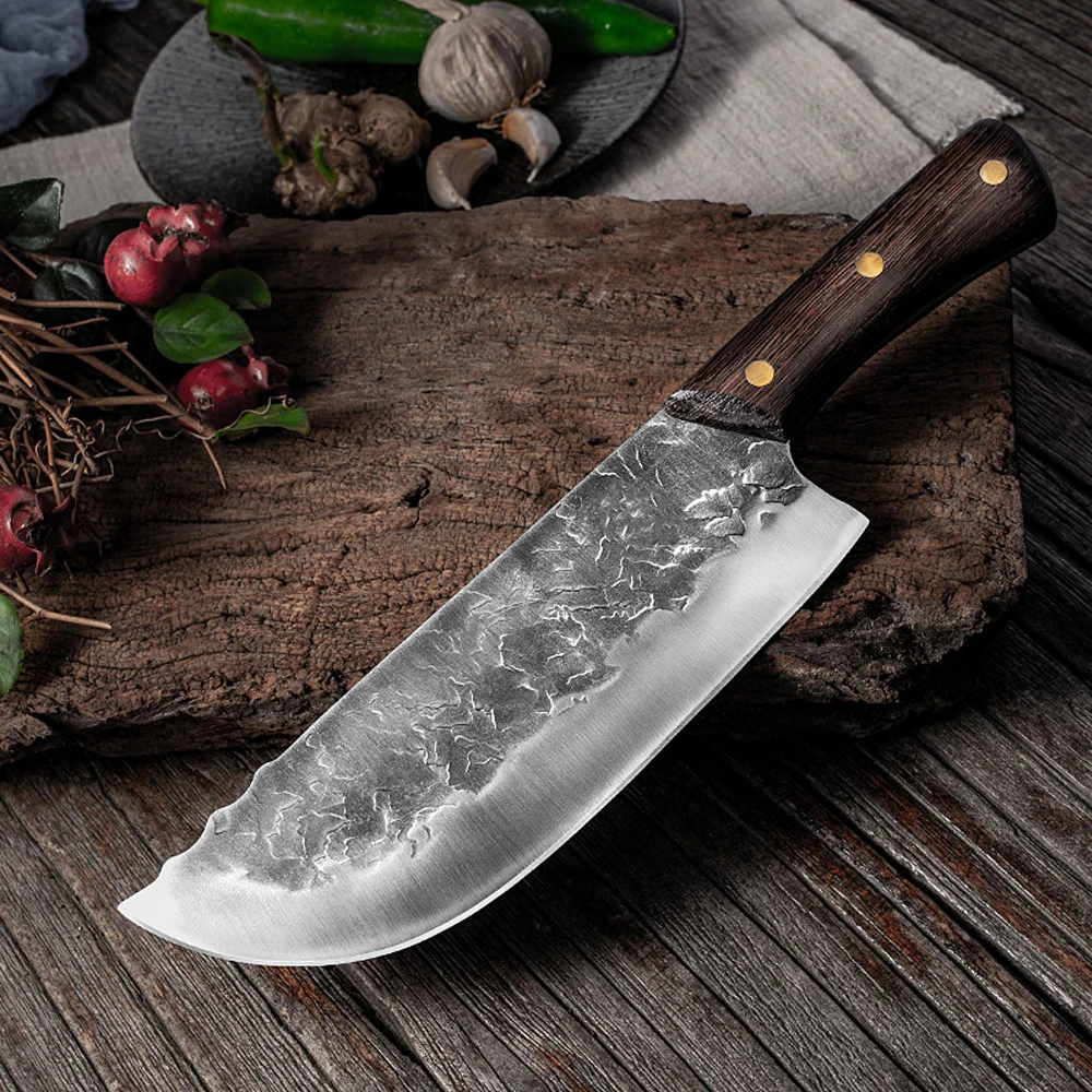 WILDMOK Handmade Forged Butcher Knife 5CR15MOV Stainless Steel Full Tang Kitchen Meat Cutting Knife Wenge Wood Handle
