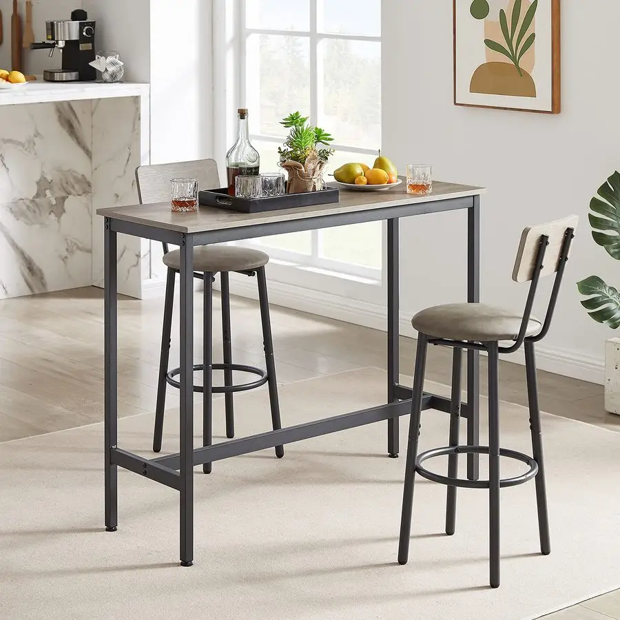 

of 2 Bar Table and Chair, Kitchen Dinning Table Set with 2 Soft PU Backrest Stools, Counter Pub High Top Console for Kitchen, Pu