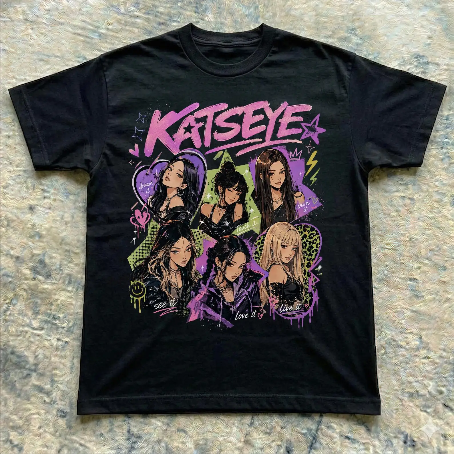Katseye Beautiful Chaos Tour Shirt, Kpop Vintage Grafik-T-Shirt, Musik-Fan-Merch-Geschenk, Eyekon Kpop-Fan-Geschenk, Katseye Konzert-T-Shirt – Detail 2