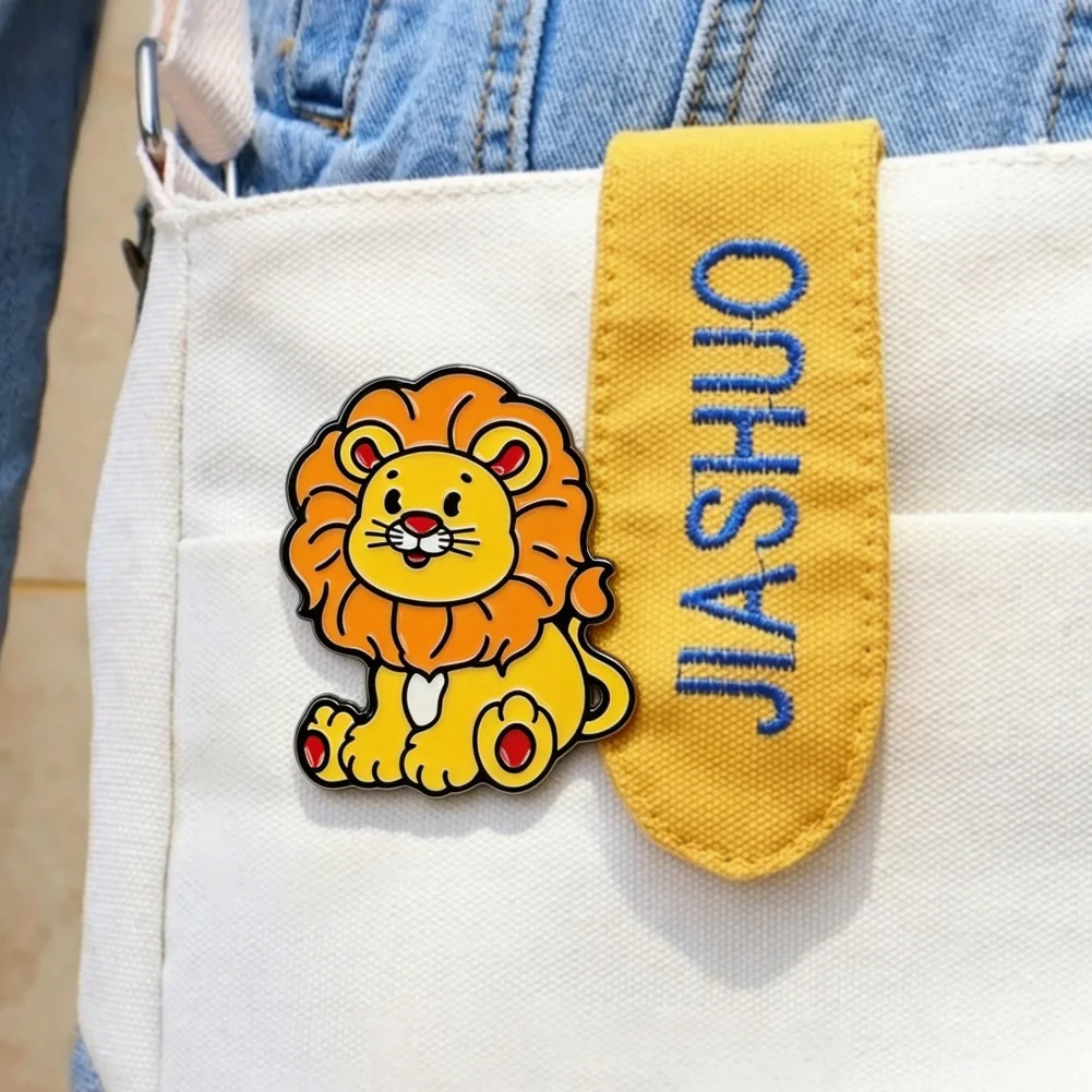 Cute Sitting Cartoon Lion Enamel Lapel Pin Smiling Little Lion King Animal Metal Badge Wildlife Lover Backpack Decor Gift