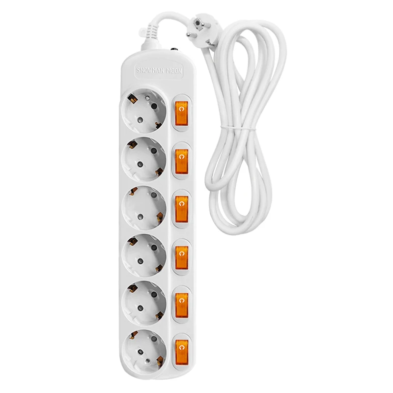 Power Strip Surge Protection 16A  6 AC German standard Outlets SOCKET with & Switch 1.5/2.5 meters 3500W Independent switch