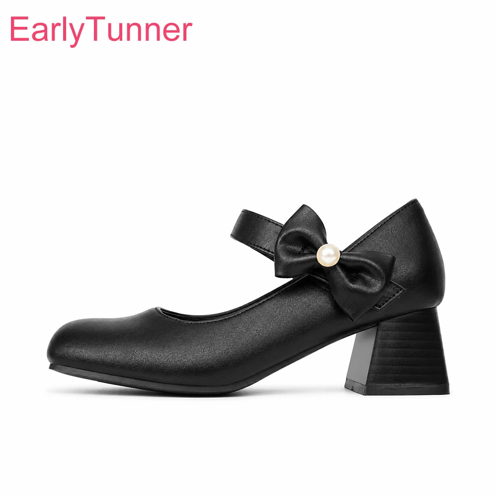 2026 Autumn Sweet Women Pumps Mary Janes High Chunky Heels Lady Daily Shoes Large Plus Size 13 43 47 52 Non-slip
