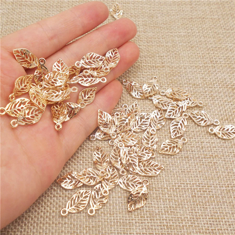 20PCS Small Tree Leaves Charms Gold Color Alloy Hollow Leaf Pendant Necklace Bracelet Earrings Jewelry Accessory