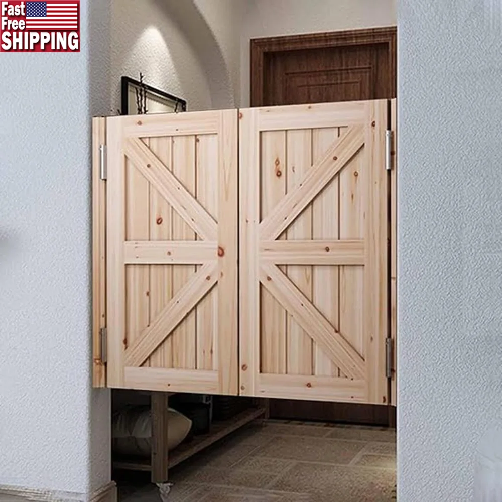 Solid Wood Swinging Saloon Cafe Doors Set with Auto Close Hinges Country Style Entry Door Kit