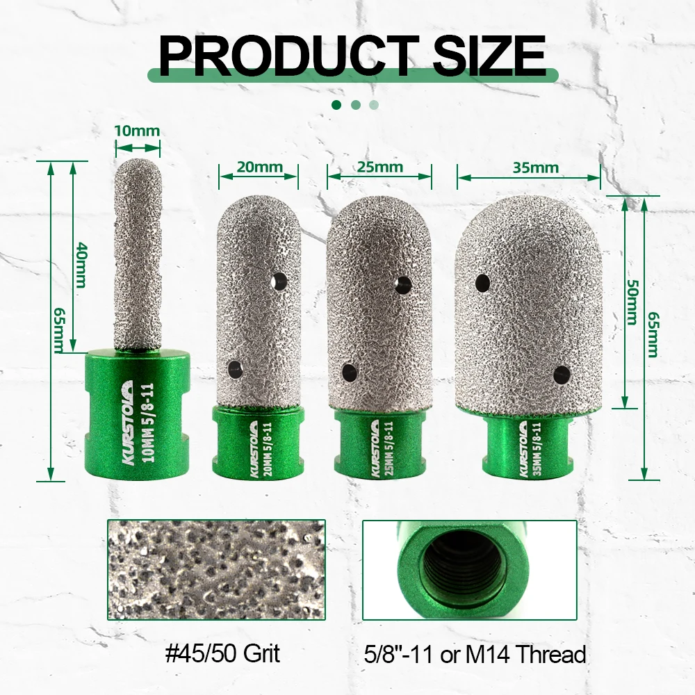 Imagem -02 - Kurstol-diamond Milling Bits Thread Shape Furos de Processo Cerâmica Mármore Granito Bits de Dedo 10 20 25 35 mm 1pc