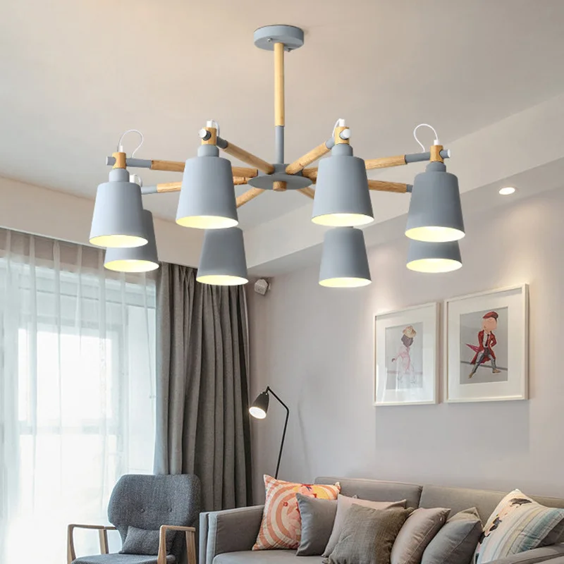 

3/5/6/8 Heads Ceiling Chandelier Lights Living Room LED Chandeliers Lighting Macaron Lamp Nordic Lights Solid Wood Craft Lamps