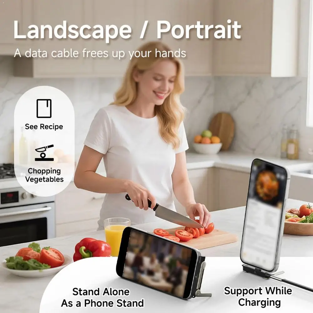 

2-in-1 Silicone 240W Fast Charging Foldable Phone Holder Data Cable Type-C To Type-C Foldable Tablet Bracket Data Wire QC3.0 PD