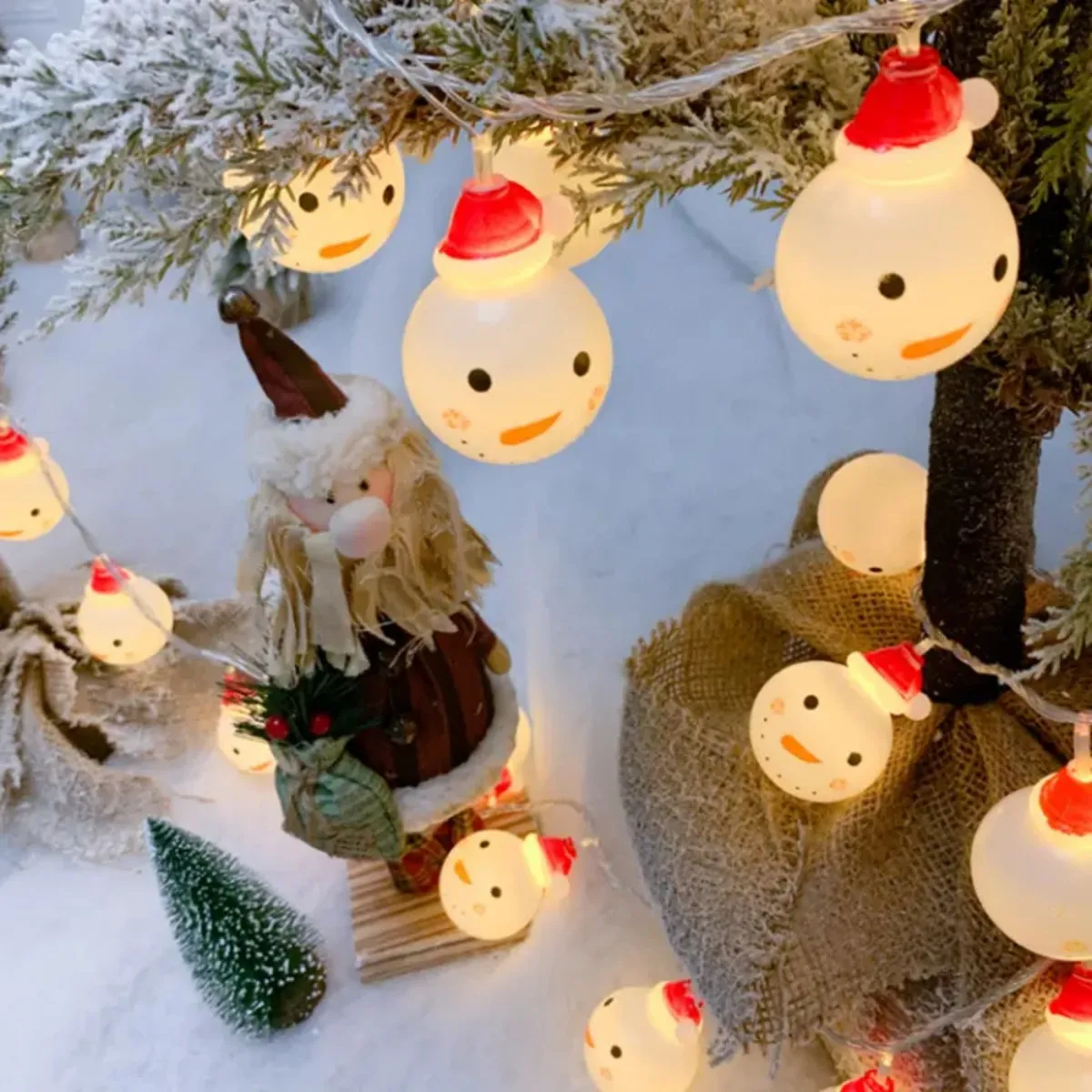 1pc 10/20 LED Fairy Lights with Bear Joker Snowman Battery Powered Xmas Tree String Light For Home Indoor Christmas Decoration
