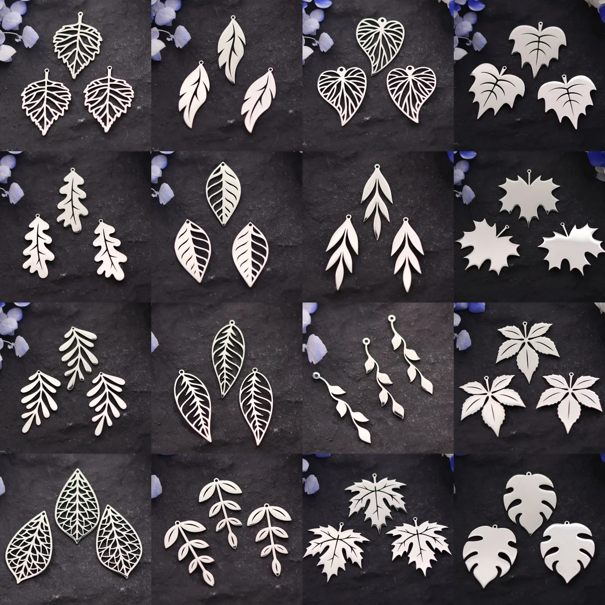 3 قطعة DIY بها بنفسك خمر شرابات أوراق النبات السحر الفولاذ المقاوم للصدأ النخيل/الريش/قلادة القيقب لصنع المجوهرات أقراط النساء يترك #1