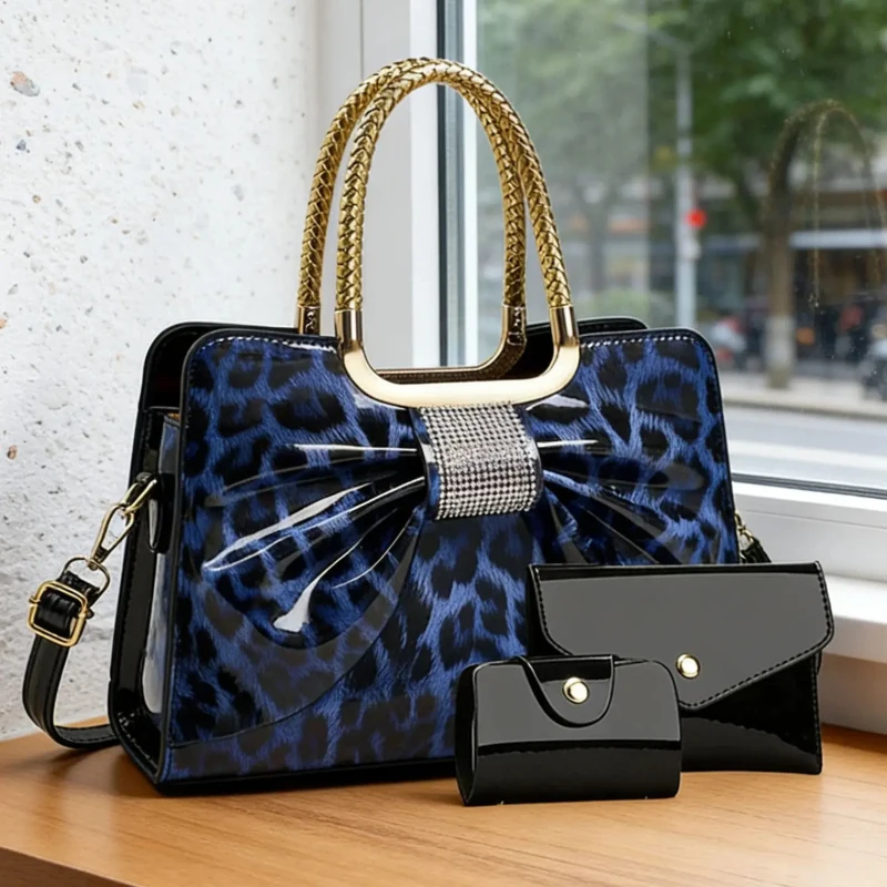 Butterfly Knot Leopard Print Women's Bag, High-Quality PU Material Satchel, Large Capacity Shoulder Crossbody Bag view 4