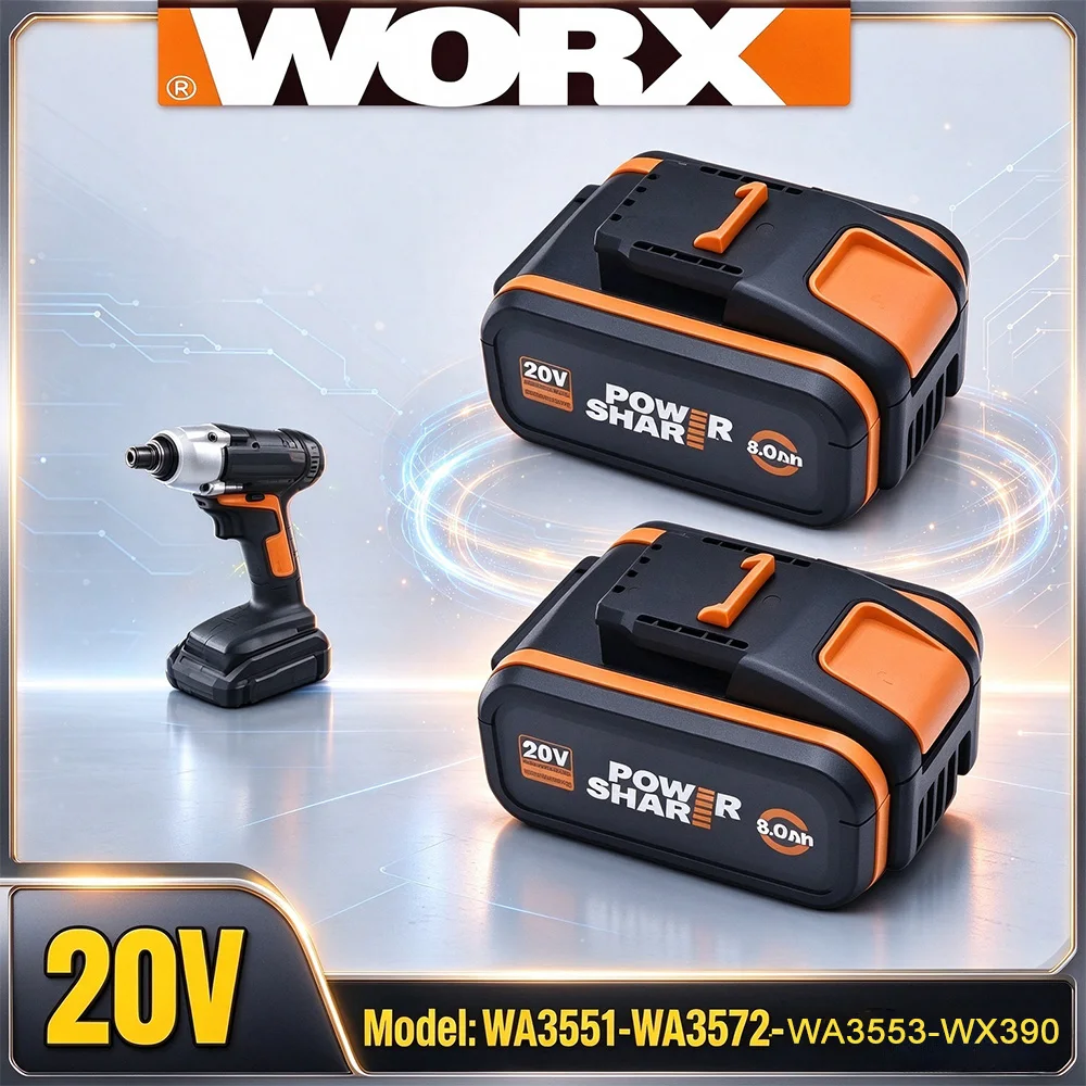 WORX 20V 8.0Ah Rechargeable Lithium Battery WA3553 WA3551 WA3553 WA3570, Compatible with All WORX 20V Power Tools