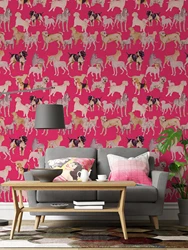 Pink Dogs Vinyl Peel And Stick Wallpaper Waterproof Self Adhesive Wall Cabinet Sticker Chic Animal Cute Kid Room Wall Decoration