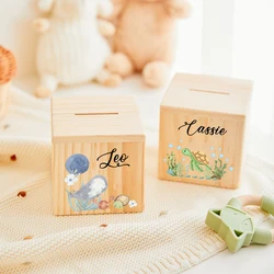 Customized Name Child Wooden Piggy Bank Cute Whale Print Gold Coin Box for Kid Customized Piggy Bank Easter Gift