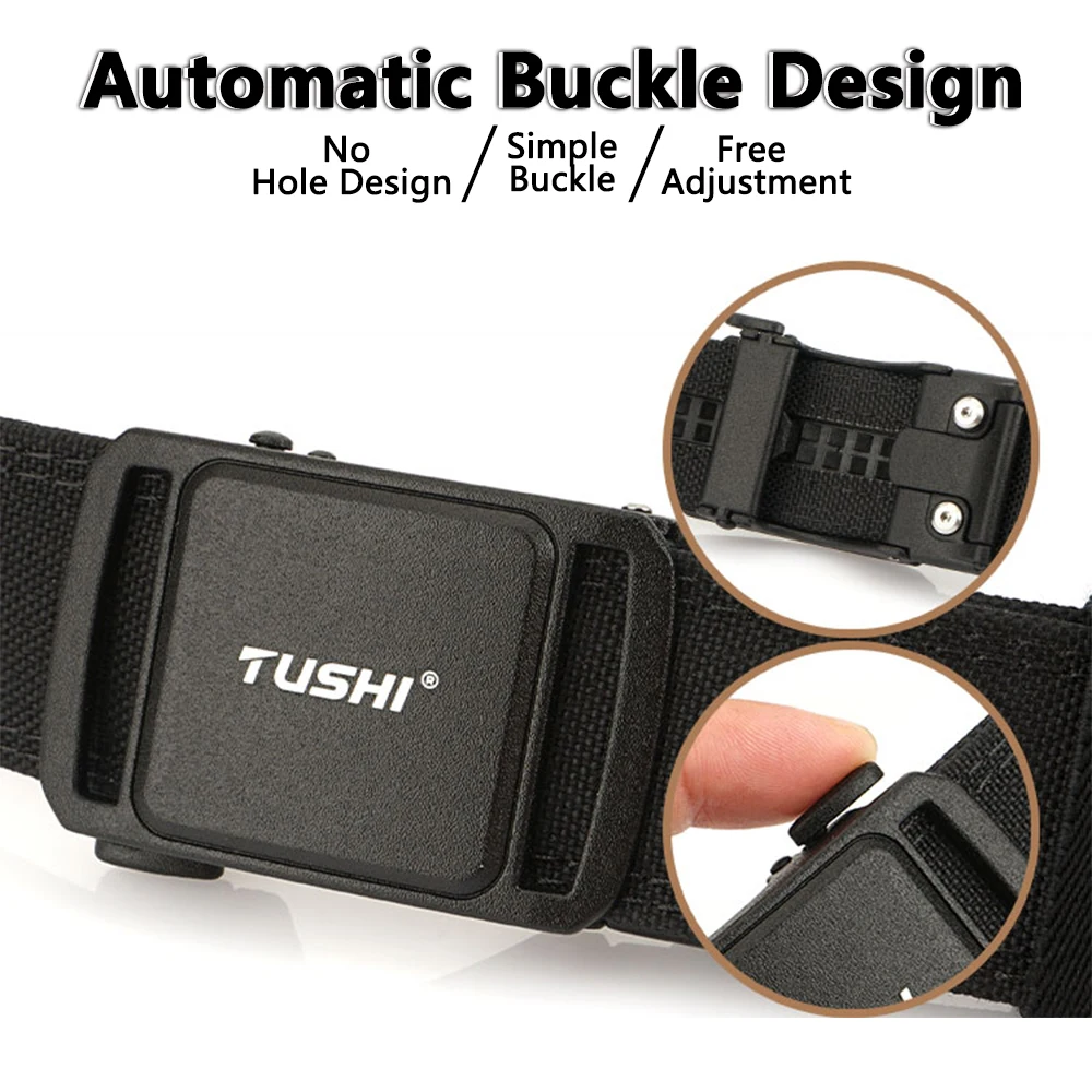 TUSHI 2025, steifer taktischer Gürtel für Herren, Metall, automatische Schnalle, Militär-Polizei-Gürtel, 1100D-Nylon, Waffengürtel, lässiger Gürtel für Herren – Detail 3