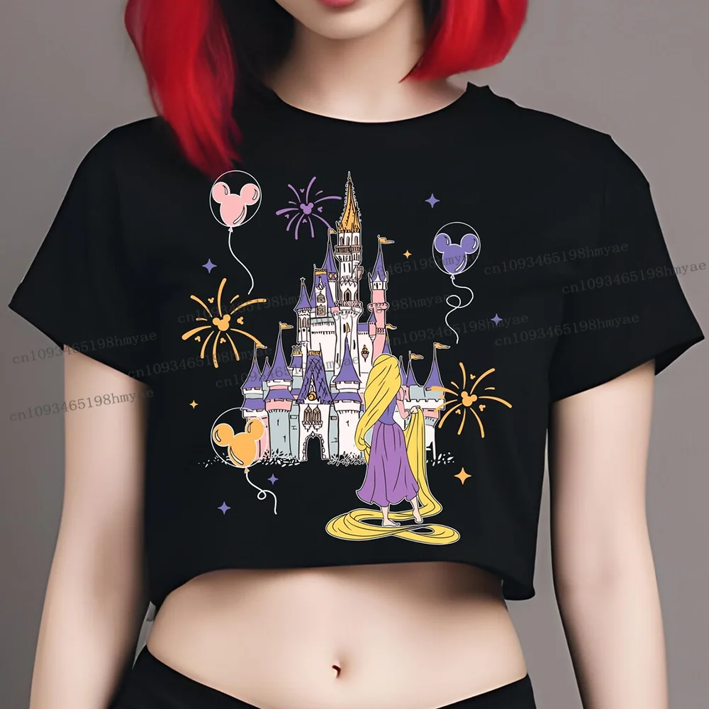

Rapunzel Princess Mickey Baby Tee Vintage Disney Magical Castle Crop Top 2025 Summer Women Fashion Cute Hot Short Style T-shirt