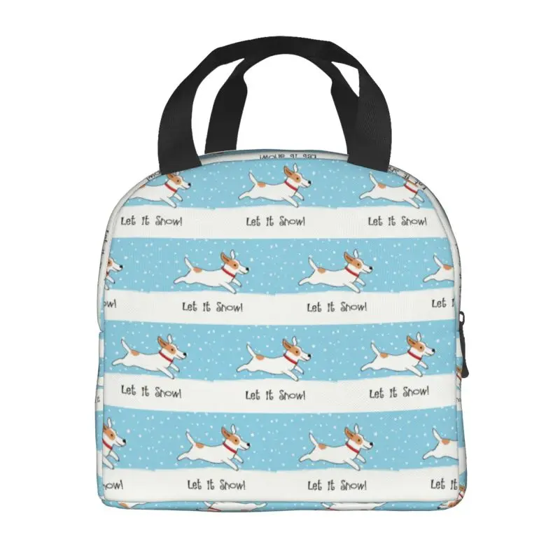 Cute Jack Russell Terrier Puppy Thermal Insulated Lunch Bag Snow Dog Holiday Portable Lunch Tote for Camping Travel Food Box