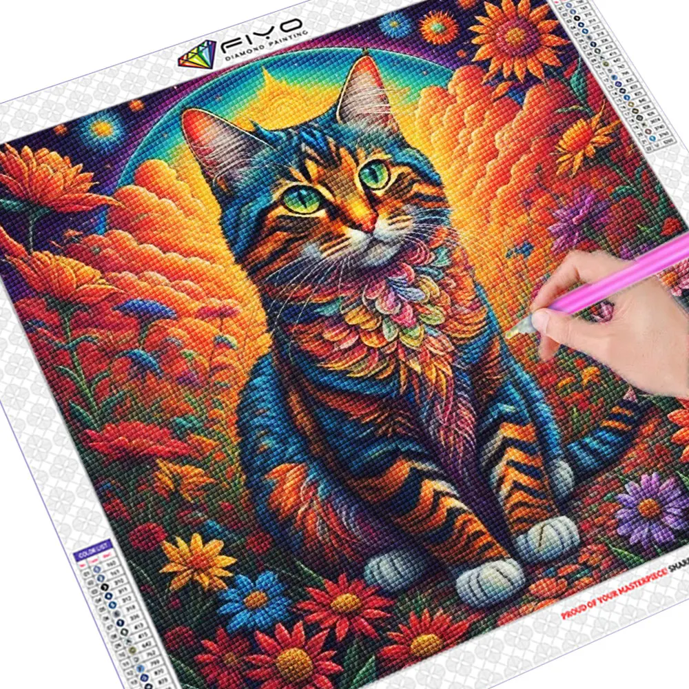 5D DIY Diamond Painting Colorful Cat Mosaic Animal Diamond Embroidery Flower Cross Stitch Kit Decoration for Living Room