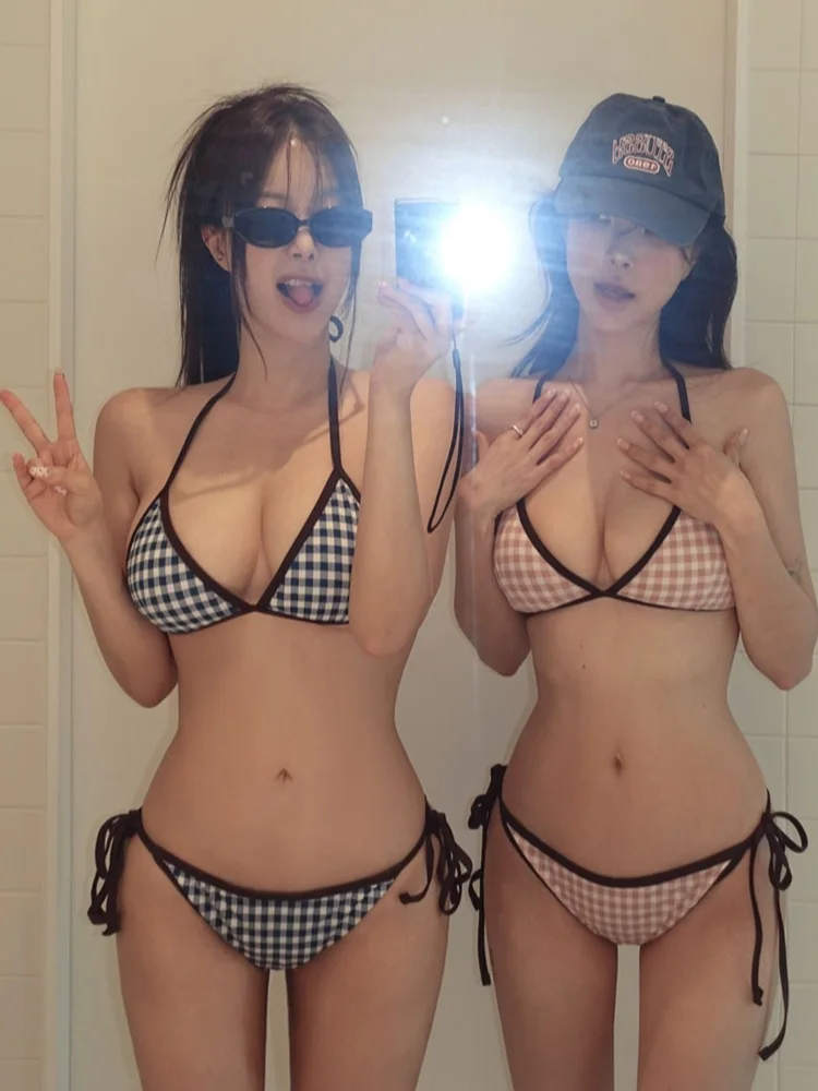 

Sexy Tri-Pointed Bikini Swimwear for Women with Straps Thermal Spring Gathering Small Chest Ensemble Coastal Time Brand