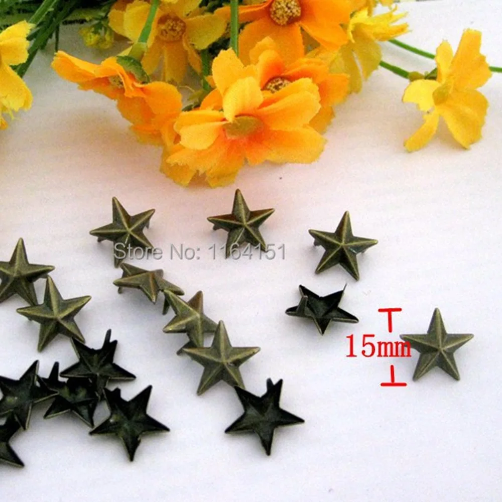 100Pcs 15mm Antique Brass Punk Star studded DIY rivet clothing accessories DIY accessories Pentagram rivet