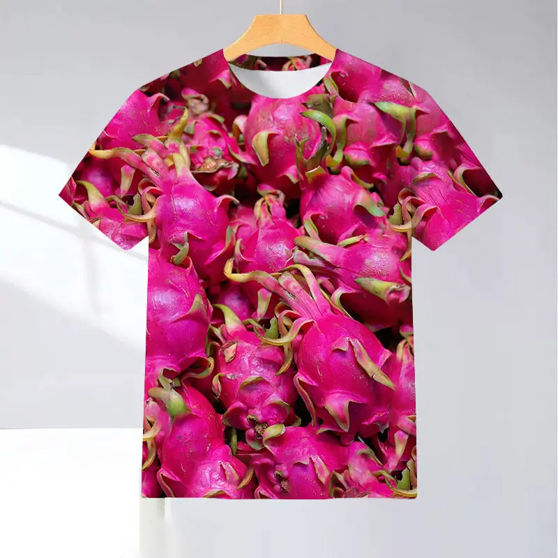

Летняя футболка с фруктовым узором Pitaya с 3D принтом, мужские футболки с круглым вырезом и короткими рукавами, футболки большого размера, топ Harajuku Y2K, детская одежда