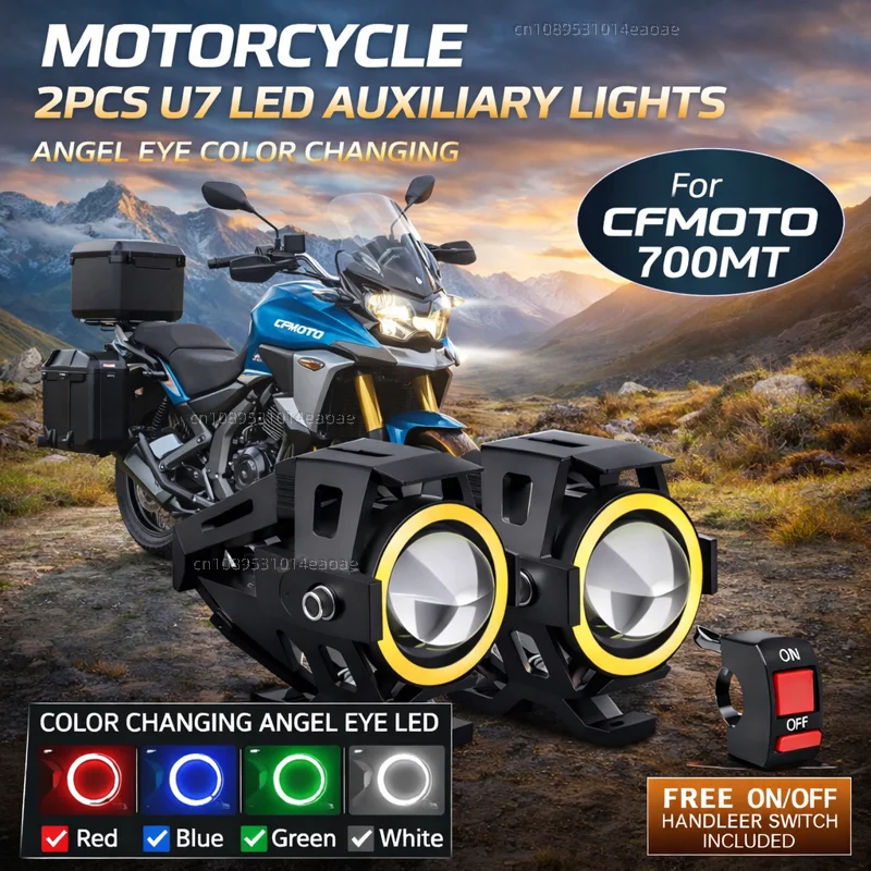 Waterproof Motorcycle LED Headlight 3000LMW U7 Motorbike LED Driving Fog Spot Light with Switch For CF MOTO 700MT 700 MT