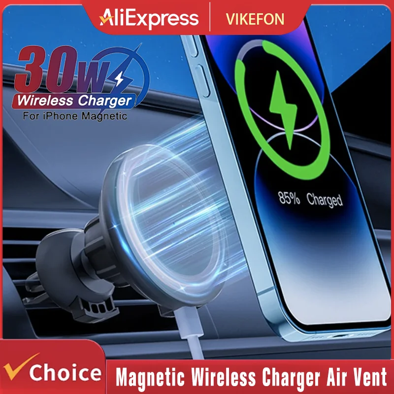

Магнитное автомобильное беспроводное зарядное устройство мощностью 30 Вт macsafe для iPhone 12 13 14 15 pro max mini, автомобильный держатель для телефона с вентиляционным отверстием, подставка для быстрой зарядки автомобиля