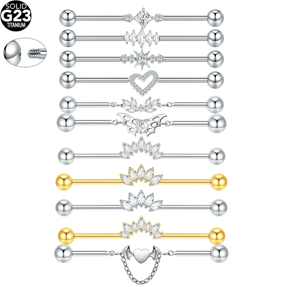 1/5Pcs Titanium Industrial Barbell Ear Cartilage Ring Butterfly Ear Rod Long Bridge Earring Helix Piercing Sexy Jewelry 14G 38mm
