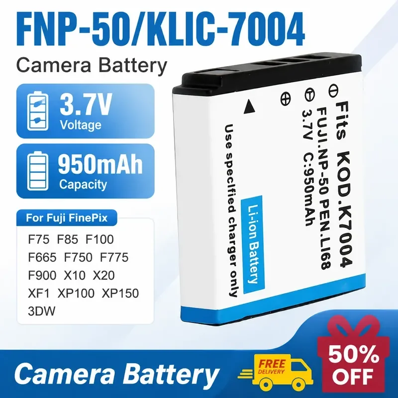 FNP-50/KLIC-7004 Camera Battery 3.7V 950mAh for Fuji FinePix F75 F85 F100 F665 F750 F775 F900 X10 X20 XF1 XP100 XP150 3DW3