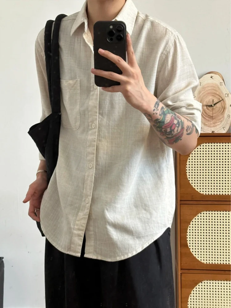 Men's Linen Long Sleeve Shirt Casual Loose Fit Breathable Summer Fashion Comfortable Sun Protection Lightweight Coat