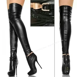 Black Diamond Chain Platform Boots Thin High Heel Pointed Toe Fashion Sexy Winter Big Size 2025 Woman Shoes Zapatillas Mujer
