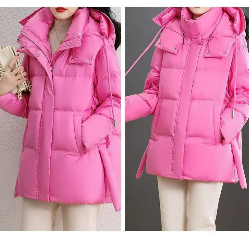 À la mode haut de gamme Rose doudoune grande taille vêtements pour femmes 2026 hiver ample épais vêtements d'extérieur à capuche