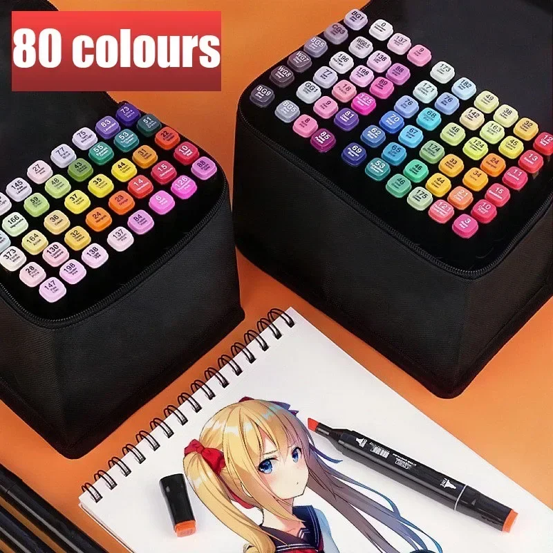 24/80 Colour Marker pen Double Headed Oily Markers Set Stationery Sketch Drawing Graffiti Art Marker for Student School Supplies