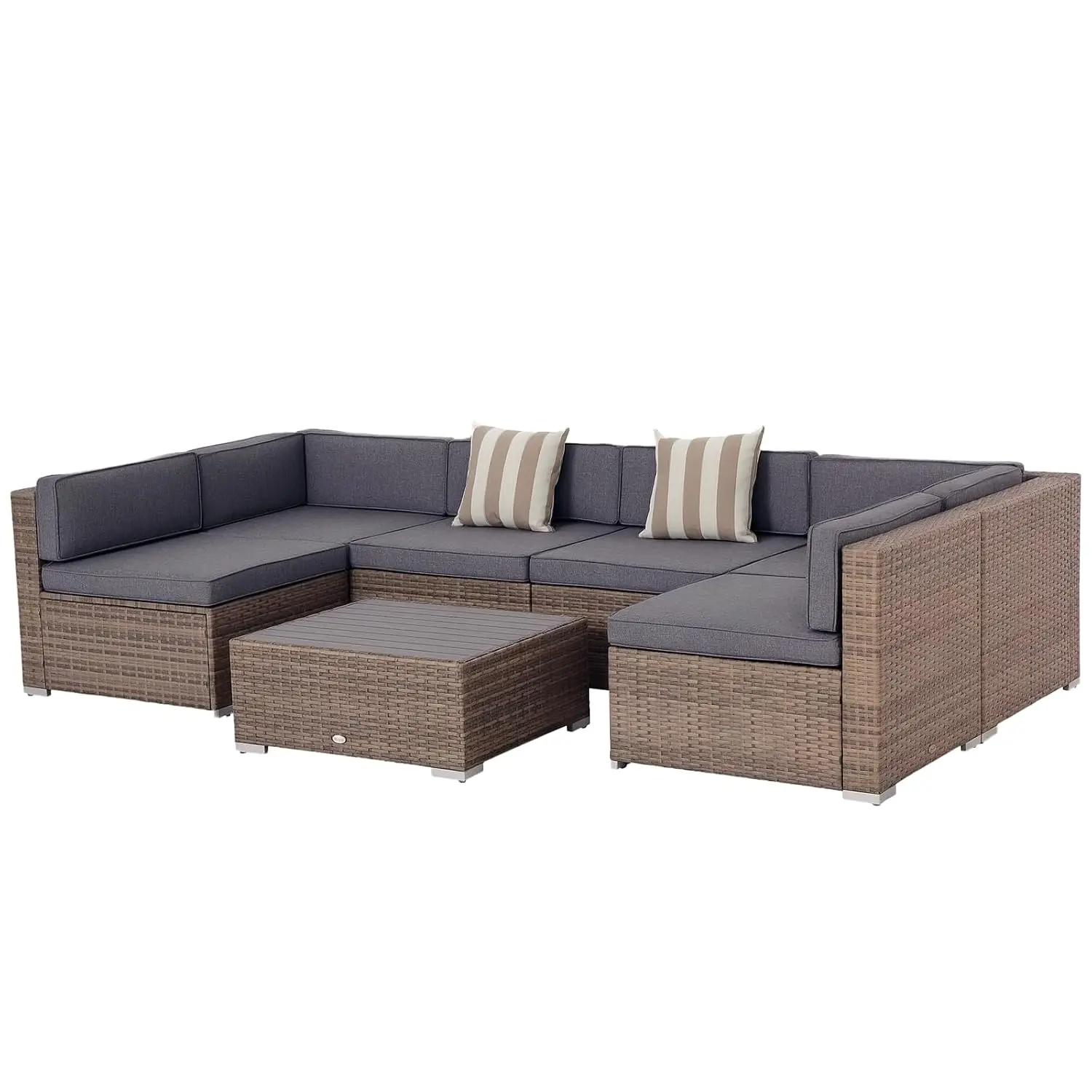 7 Piece Patio Furniture Set Wicker Outdoor Sectional Gray, Custom