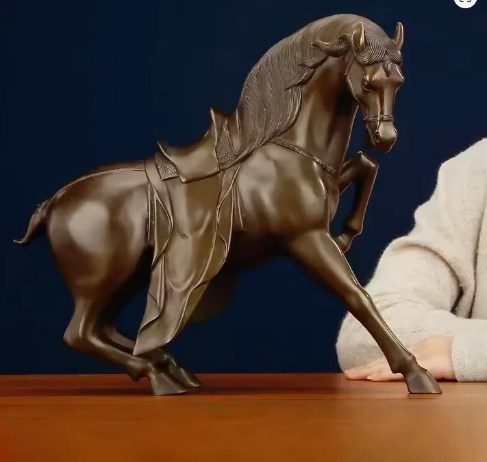 32cm Copper painting Brass General Horse Statue Chinese zodiac sculpture